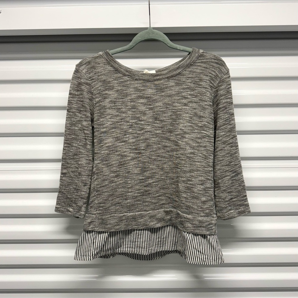 Clu + Willoughby Gray Layered Knit Stripe Tie Back Top Made in USA XS